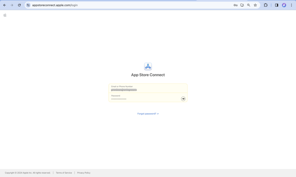 App Store Connect sign-in page